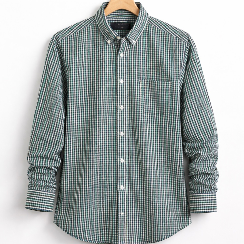 OLD NAVY Green Gingham Button Down Shirt Men XL Preppy
